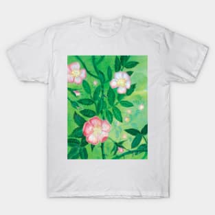 Dog roses, Rosa canina, in bloom Illustration T-Shirt